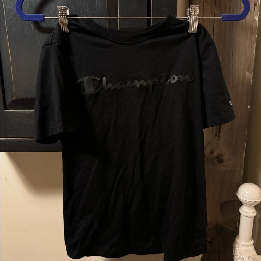 CHAMPION Boys Size M (10)Blue Black T-Shirt With Black Logo Design